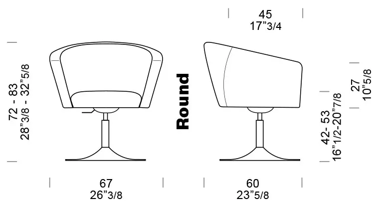 dimensioni seduta imbottita Carmen Round